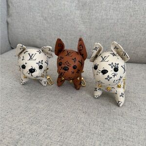 Monogram dog keychain bag charms  - cream, brown